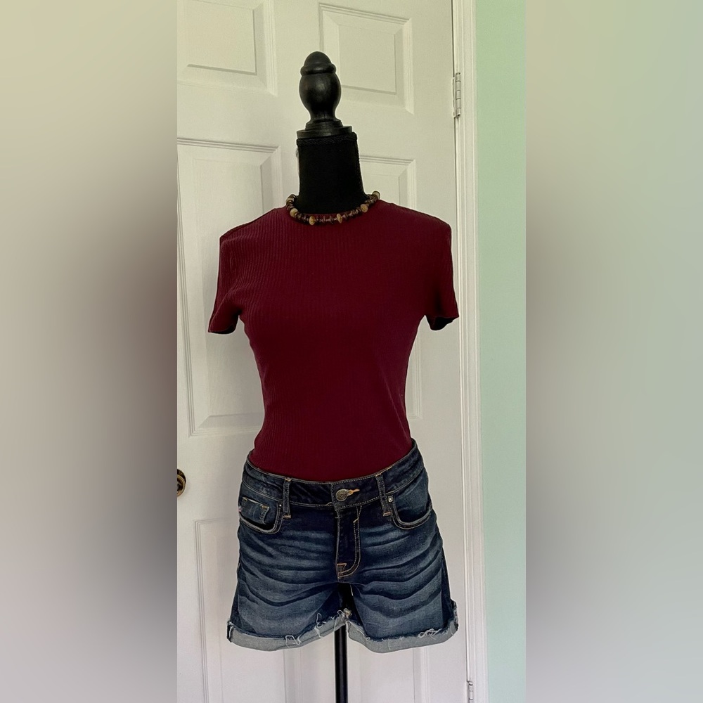 4 fitted, short-sleeved, ribbed tops, size small (3-5)